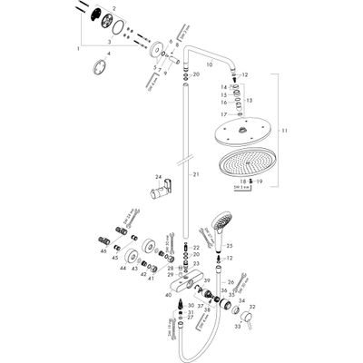 Hansgrohe Showerpipe Croma Select S 280 1jet, KB, HB und Einhandmischer AP, 1439 x 304 x 539 x 539 mm, Farbe chrom Bild 11