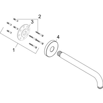 Hansgrohe Brausearm DN 15 233 mm Ausladung 90 Grad brushed, ohne Kugelgelenk, 254 mm, Farbe nickel Bild 2