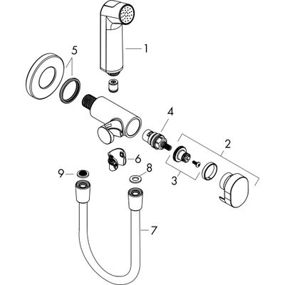 Hansgrohe Handbrause Bidette S, für Kaltwasser, mit Schlauch 1250 mm und Porter, Farbe chrom Bild 2