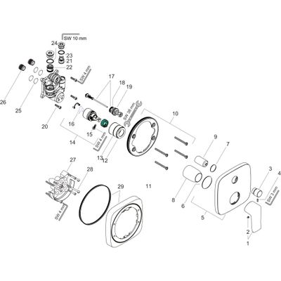 Hansgrohe Farbset Metris eckig mit Sicherungkombin, für Einhand-UP-Wannenbatterie verchromt, 155 mm, Farbe chrom Bild 2