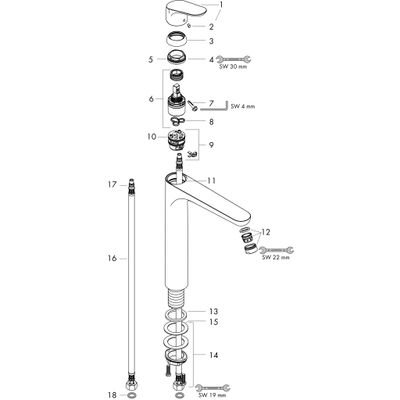 Hansgrohe Focus Einhebel-Waschtischmischer hoch, ComfortZone 230, ohne Ablaufgarnitur, Ausladung 185 mm, 315 x 185 mm, Farbe chrom Bild 5