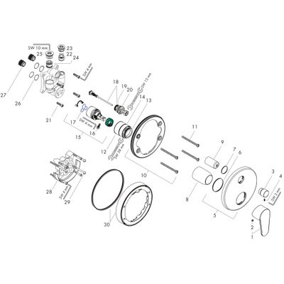 Hansgrohe Farbset Focus E2 mit integr.Sicherungkombi, für Einhand-UP-Wannenbatterie verchromt, 150 mm, Farbe chrom Bild 2