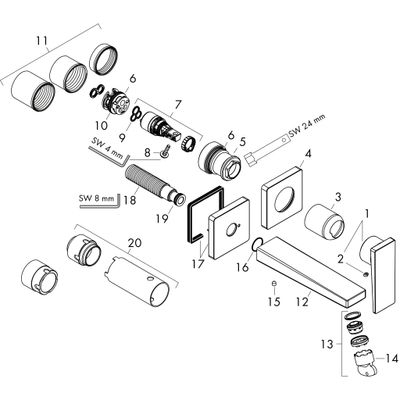 Hansgrohe Fertigset für 2-Loch Waschtisch-Wandarmatur Metropol, Ausladung 225 mm, 240 mm, Farbe chrom Bild 3