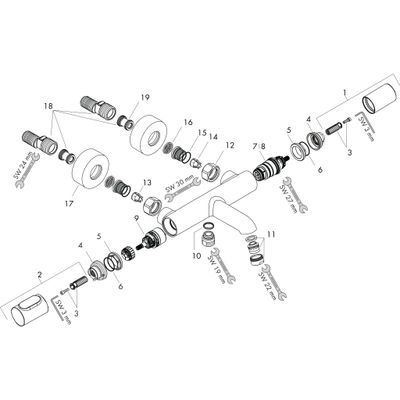 Hansgrohe Thermostatmischer Aufputz Axor Citterio M, für Wanne, Farbe chrom Bild 2