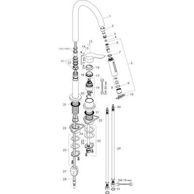 Hansgrohe 2-Loch Spültischmischer Axor Citterio M steel, mit Ausziehbrause, 405 mm, Farbe silber Bild 3