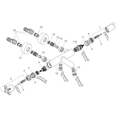 Hansgrohe Thermostatmischer Aufputz Axor Citterio E, für Wanne, Farbe chrom Bild 2