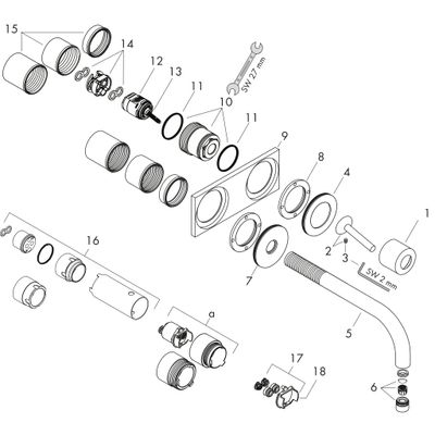 Hansgrohe Farbset Uno2 für Waschtisch-Wandbatterie Ausladung, mit Abdeckplatte, 165 mm, Farbe chrom Bild 2