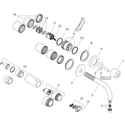 Hansgrohe Fertigmontageset Uno2 verchromt für WT-Einhebelmischer Ausl, 165 mm, Farbe chrom Bild 2
