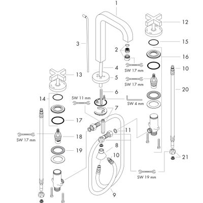 Hansgrohe 3-Loch Waschtischarmatur Axor Citterio, mit Kreuzgriffen, Farbe chrom Bild 2