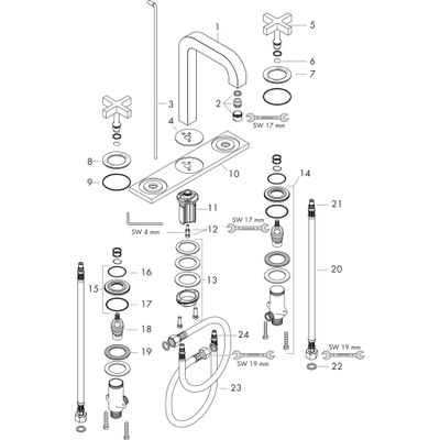 Hansgrohe 3-Loch Waschtischarmatur Axor Citterio, mit Platte u.Kreuzgriffen, Farbe chrom Bild 3