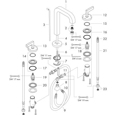 Hansgrohe 3-Loch Waschtischarmatur Axor Citterio, mit Hebelgriffen, Farbe chrom Bild 2