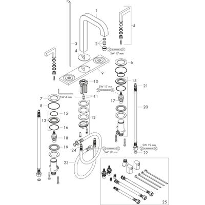 Hansgrohe 3-Loch Waschtischarmatur Axor Citterio chrom mit Platte u.Hebelgriffen, Farbe chrom Bild 2