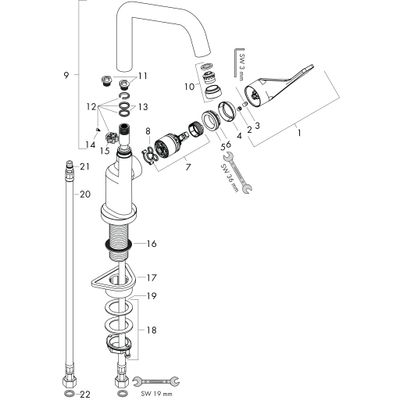 Hansgrohe Spültischmischer Axor Citterio steel, mit Schwenkauslauf, 342 mm, Farbe silber Bild 3