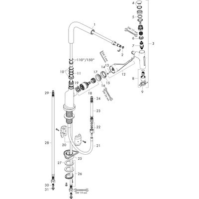 Hansgrohe Spültischmischer 230 Select 2jet Axor Citterio Ausziehbrause, 342 mm, Farbe chrom Bild 2