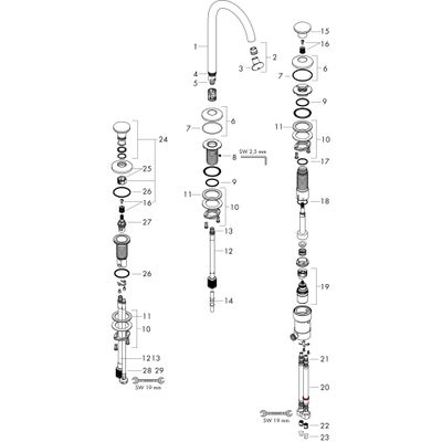 Hansgrohe 3-Loch Waschtischarmatur Select 170 Axor One mit Push-Open Ablaufgarnitur MW, Farbe weiß Bild 2