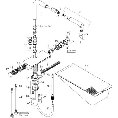Hansgrohe Spültischmischer 250 Aquno Select M81 Ausziehauslauf 2jet steel, 281 mm, Farbe silber Bild 3