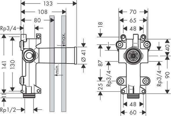 Hansgrohe UP-Körper Axor Starck ShowerCollection für Brausenmodul Anschluss li.ohne re. 3/4" Bild 7