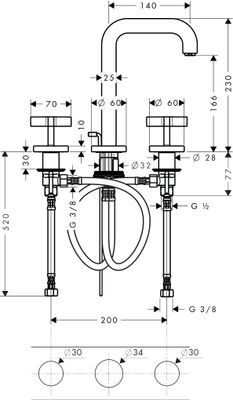 Hansgrohe 3-Loch Waschtischarmatur Axor Citterio, mit Kreuzgriffen, Farbe chrom Bild 3