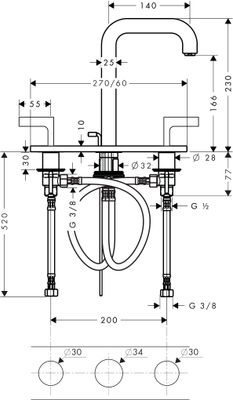 Hansgrohe 3-Loch Waschtischarmatur Axor Citterio chrom mit Platte u.Hebelgriffen, Farbe chrom Bild 3