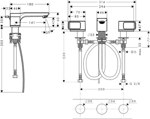 Hansgrohe 3-Loch Waschtischarmatur 50 Axor Urquiola Standmodell, ohne Platte, Farbe chrom Bild 3