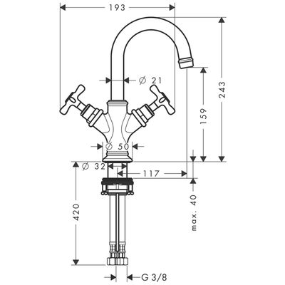 Hansgrohe Zweigriff Waschtischarmatur Axor Montreux, für HWB brushed, Farbe nickel Bild 3