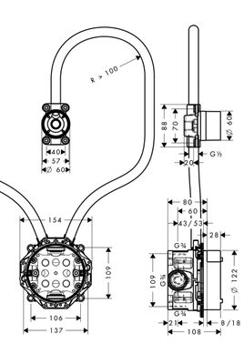 Hansgrohe Grundkörper, für Eelektronik- Waschtischmischer unterputz, DN 20 Bild 3