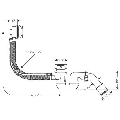 Hansgrohe Ab- und Überlaufgarnitur Komplettset chrom flex.Überlaufschlauch, Farbe chrom Bild 3