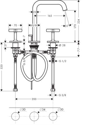 Hansgrohe 3-Loch Waschtischarmatur Axor Citterio E Standmodell BSO, Farbe silber Bild 3