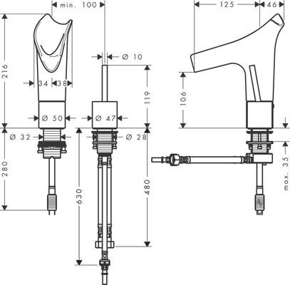 Hansgrohe 2-L.Waschtischmi.Axor Starck V chrom Nicht, für (halb-)öf.Bereich empfohlen, Farbe chrom Bild 4