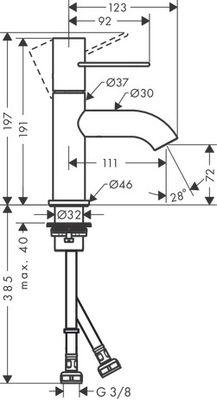 Hansgrohe Waschtischmischer 70 Axor Uno Bügelgriff, ohne Zugstange BN, Farbe nickel Bild 4