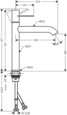 Hansgrohe Waschtischmischer 190 Axor Uno Bügelgriff, ohne Ablaufgarnitur BN, Farbe nickel Bild 5