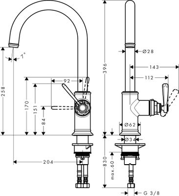Hansgrohe Spültischmischer Axor Montreux Schwenkauslauf edelstahl-optik, 396 mm, Farbe silber Bild 3
