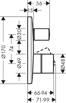 Hansgrohe Fertigset für UP-Wannenmischer Axor Uno, Zerogriff, mit Sicherungskombi, 170 x 170 x 94 mm, Farbe chrom Bild 3