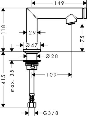 Hansgrohe Standventil 80 Axor Uno Select, für Waschtisch, ohne Ablaufgarnitur BN, Farbe nickel Bild 4