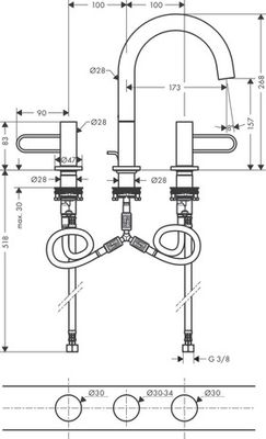 Hansgrohe 3-Loch Waschtischarmatur 200 Axor Uno Bügelgriff, Farbe chrom Bild 5