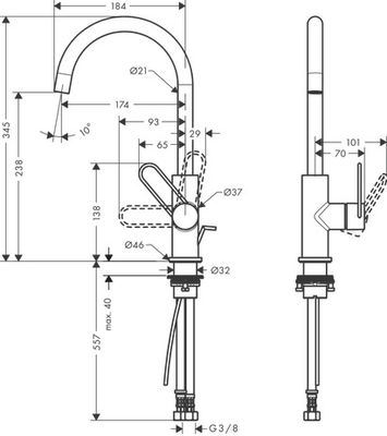Hansgrohe Waschtischmischer 240 Axor Uno Schwenkauslauf Bügelgriff BN, Farbe nickel Bild 4