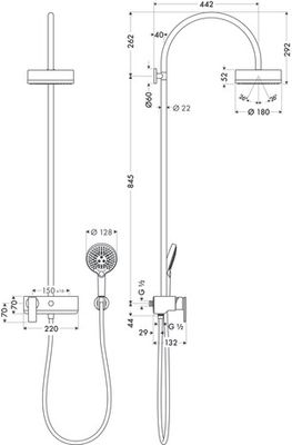 Hansgrohe Showerpipe Axor Citterio, mit Brausenmischer Aufputz, 1443 x 425 x 559 mm, Farbe chrom Bild 4