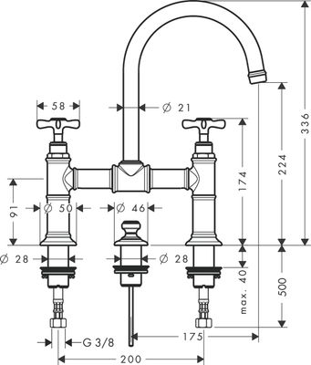 Hansgrohe Zweigriff Waschtischarmatur 220 Axor Montreux Brücke brushed, Farbe nickel Bild 4