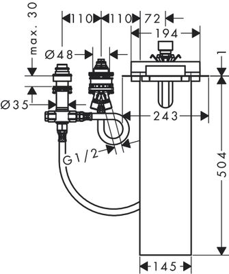 Hansgrohe 3-Loch Wannenarmatur Grundkörper Axor, für Wannenrandmontage sBox Bild 3