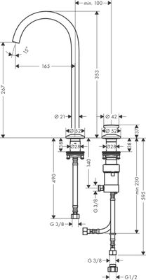 Hansgrohe 2-L.Waschtischmischer Select 260 Axor One mit Push-Open Ablaufg.matt, Farbe schwarz Bild 3