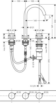 Hansgrohe 3-Loch Waschtischarmatur Select 170 Axor One mit Push-Open Ablaufgarnitur MSW, Farbe schwarz Bild 3