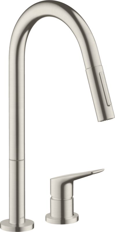 Hansgrohe 2-Loch Spültischmischer Axor Citterio M steel, mit Ausziehbrause, 405 mm, Farbe silber Bild 1