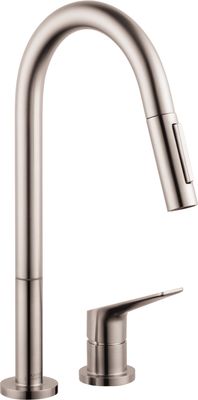 Hansgrohe 2-Loch Spültischmischer Axor Citterio M steel, mit Ausziehbrause, 405 mm, Farbe silber Bild 2