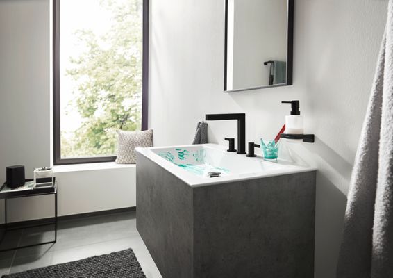 Hansgrohe 3-Loch Waschtischarmatur 160 Finoris, mit Push-Open Ablaufgarnitur matt, Farbe schwarz Bild 5