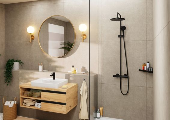 Hansgrohe Showerpipe Vernis Blend 240 1-strahlig, mit Thermostat, 1124 x 277 x 545 mm, Farbe schwarz Bild 18