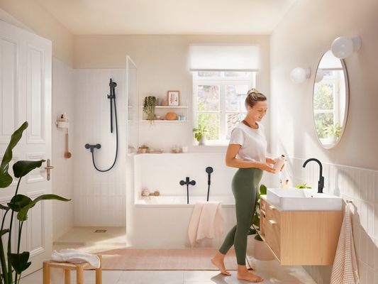 Hansgrohe S Einhebel-Waschtischmischer 210 mit Ablaufgarnitur, schwenkbar, matt schw, Farbe schwarz Bild 5