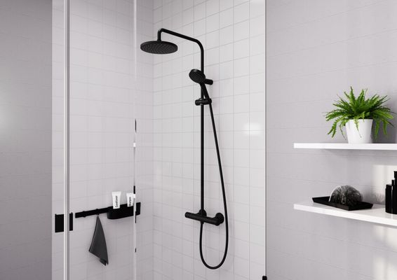 Hansgrohe Showerpipe Vernis Blend 200 1-strahlig, mit Thermostat, EcoSmart, 1424 x 276 x 512 mm, Farbe schwarz Bild 16