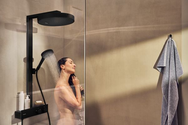 Hansgrohe Showerpipe Rainfinity 350, mit Kopfbrause 360 matt, 1101 x 370 x 586 mm, Farbe schwarz Bild 12