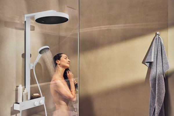 Hansgrohe Showerpipe Rainfinity 350, mit Kopfbrause 360 matt, 1101 x 370 x 586 mm, Farbe weiß Bild 9