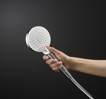 Hansgrohe Handbrause Crometta 100 Vario Green 2-strahlig, 6 l/min, weiss / chrom, 100 mm, Farbe weiß, chrom Bild 3
